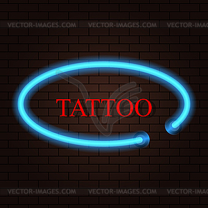 Neon banner salon tattoo on brick background - vector clip art