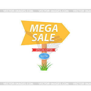 Mega sale pillar with arrow  - vector image