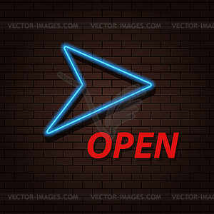 Neon arrow and inscription open - vector image