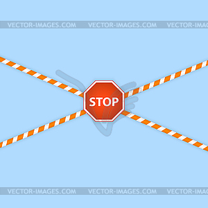 Предупреждающие линии и знак остановки - иллюстрация в векторе