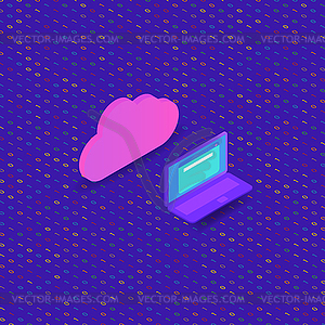 Laptop and cloud on digital background - vector image