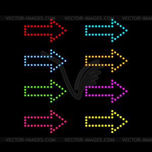 Colored neon arrows on black background - vector image