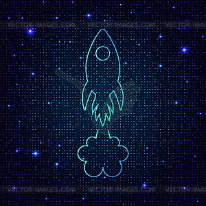 Flying rocket on digital background - vector clipart