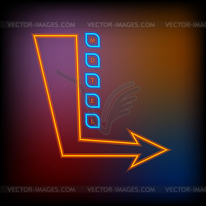 Neon inscription motel and arrow on blurred - vector image