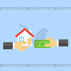 Hand with money and hand with house - vector EPS clipart