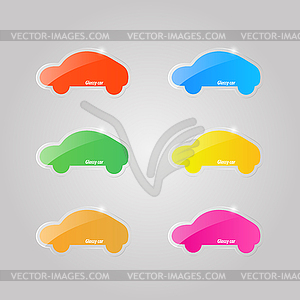 Set of colored glass icons of cars  - vector clip art