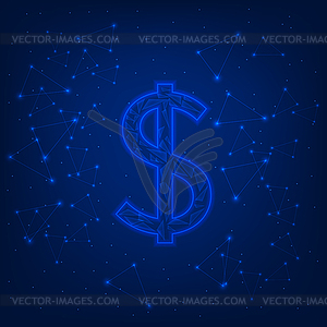 Glowing dollar sign on blue background - vector clipart / vector image