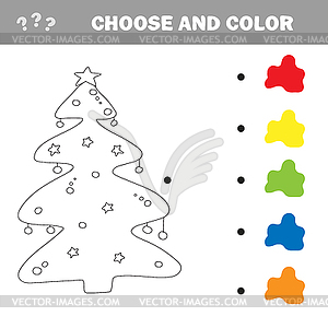 Coloring book or page, . Christmas tree with - vector image