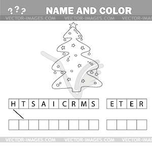 Coloring book or page, . Christmas tree with - vector clipart