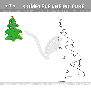 Coloring book or page, . Christmas tree with - vector clipart