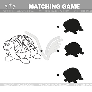 Funny turtle - shadow educational kids game - vector image