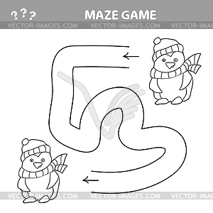 Funny penguins labyrinth game winter card for - vector image
