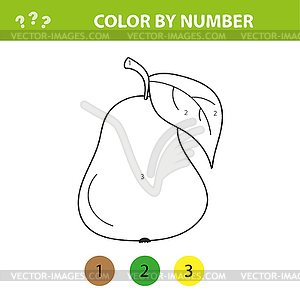 Pear - painting page, color by numbers. Worksheet - vector clipart