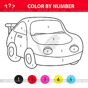 Car in cartoon style, color by number, education - vector image