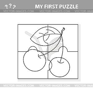 Cherry game for children and kids - my first puzzle - vector clipart