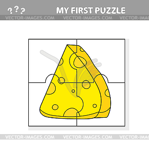 Cartoon cheese. Puzzle for toddlers. Match pieces - vector image