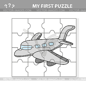 My first puzzle - plane. Worksheet. Children art - vector clipart