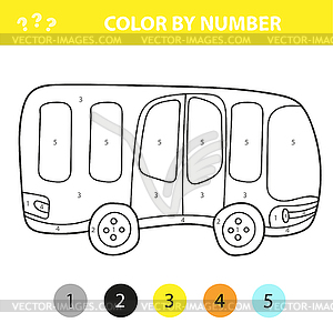 Bus in cartoon style, color by number, education - vector image