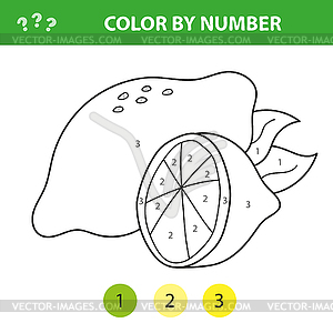 Coloring by numbers educational game with cartoon - vector clip art