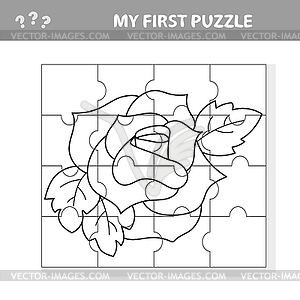 Easy educational paper game for kids. Red Rose - vector image