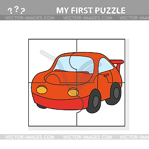 Cartoon Puzzle Game for Preschool Children with Car - vector image