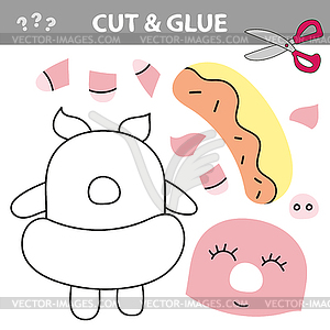 Education paper game for children, Pig. Cut and glu - vector clipart