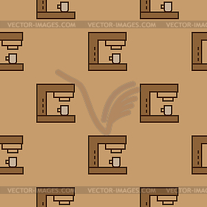 Coffee maker - seamless pattern. . Brown line icon - vector clipart