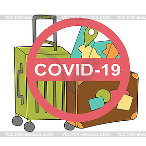 Red stop sign on suitcase. Coronavirus pandemic. - vector clip art