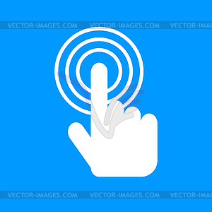 Sign emblem . Hand with touching button or - vector clip art