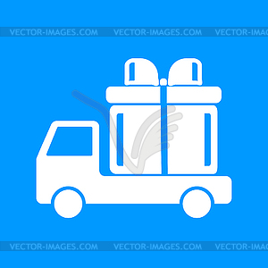 Truck with gift icon - vector image