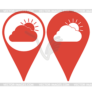 Map pointer. sun cloud icon - vector image