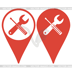 Map pointer. Repair . Service simbol. Tools singn - vector image