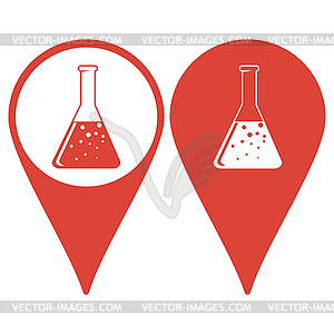 Map pointer. laboratory glass icon, . Flat design - vector image