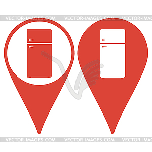 Map pointer. Icon of refrigerator on Glossy - vector image