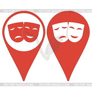 Значок театр со счастливыми и печальными масок - изображение векторного клипарта