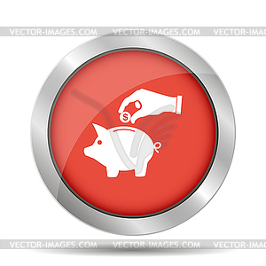 Piggy bank and hand with coin black icon. , - vector image