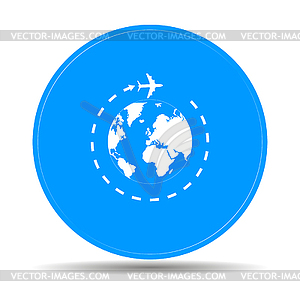 Globe and plane travel icon - vector image