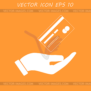 Bank credit card with hand, . Flat design style - vector clip art