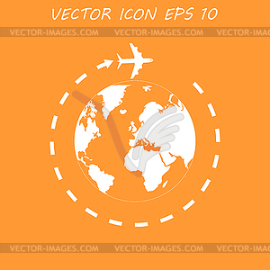 Globe and plane travel icon - vector image