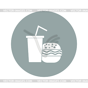 Burger and paper cup with drink. symbol of fast food - vector image