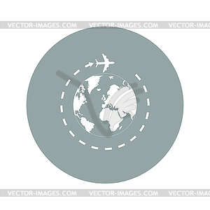 Globe and plane travel icon - stock vector clipart