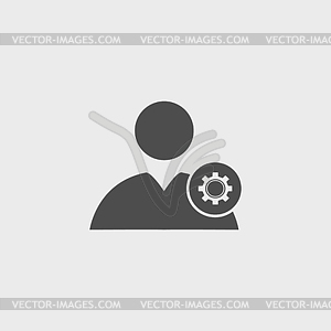 Gears icon, User icon. Flat design style - vector image