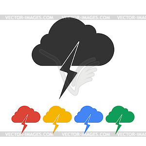 Lightning bolt weather flat line icon infographic - vector clipart