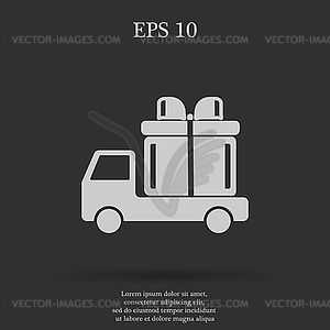 Truck with gift icon - vector image