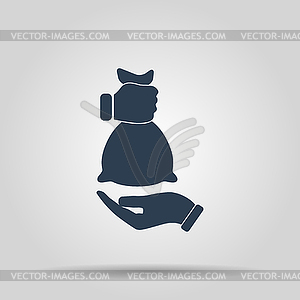 Hand and bag icon - vector image