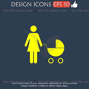 Woman with pram pictogram flat icon - stock vector clipart