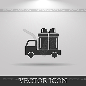 Truck with gift icon - vector clipart