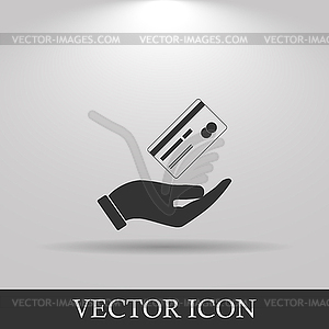 Bank credit card with hand, . Flat design style - vector image