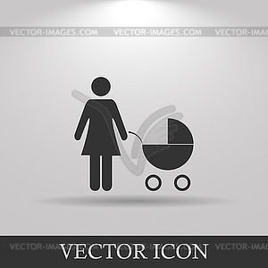 Woman with pram pictogram flat icon - vector image