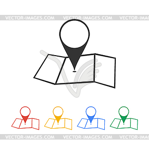 Map with pointer icon, . Flat design style - vector image